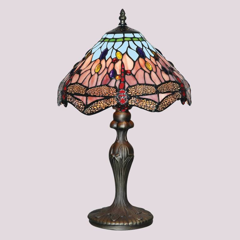 Tischleuchte DRAGONFLY, altmessing/bunt, Höhe 46 cm, Tiffany von Searchlight