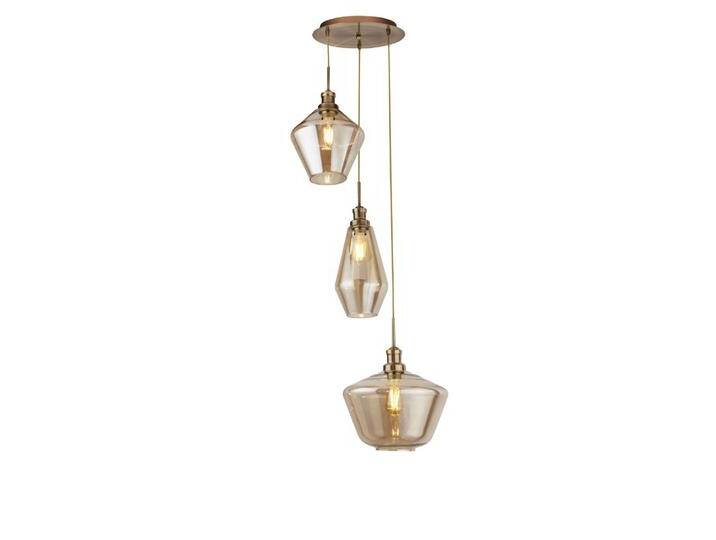 Vide Hängelampe Mia 3-Licht-Kupferbronze mit Bernsteinglas von Searchlight