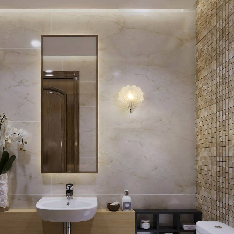 Wandleuchte Shell, weiß satiniert, Muschelform, Glas, IP44 von Searchlight