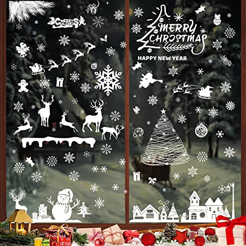 170 Stück Fensterbilder Weihnachten, Weihnachts Dekoration für Fenster, Abnehmbare Fensterdeko, Schneeflocken Fensterbild, Fensteraufkleber PVC für Türen Schaufenster Vitrinen Glasfronten Deko von Seasboes