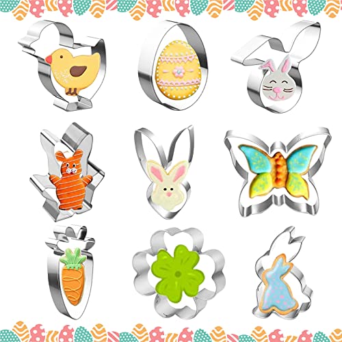 9 Stück Ostern Ausstecher, Plätzchenformen Set, Hasen Cookie Cutters, Druckform Edelstahl Backform, Plätzchen Ausstecher Kinder zum Backen von Kekse Kuchen, Zubehör für die Frühlingsparty von Seasboes