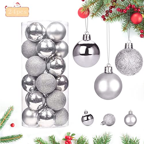 Christbaumkugeln, Kugeln Weihnachtsdeko aus Kunststoff, 24 Stück Dekokugeln Weihnachten, Weihnachtsbaum Deko, Baumanhänger Ornamente hängende Kugeln, Christbaumkugeln Set (4cm, Silber) von Seasboes