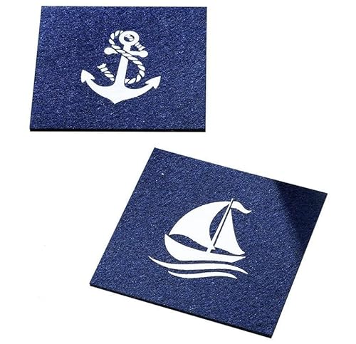 Seaside No.64 - Getränkeuntersetzer - Glasuntersetzer - Aufdruck - Tischdekoration aus Filz - Anker - Schiff - 10x10cm - blau-quadratisch (3 Anker 3 Schiff) von Seaside No.64