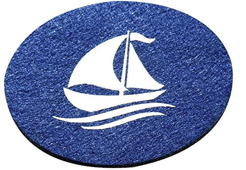 Seaside No.64 - Getränkeuntersetzer - Glasuntersetzer - Aufdruck - Tischdekoration aus Filz - Anker - Schiff - Durchmesser 10cm - blau-rund(6er Set Schiff) von Seaside No.64