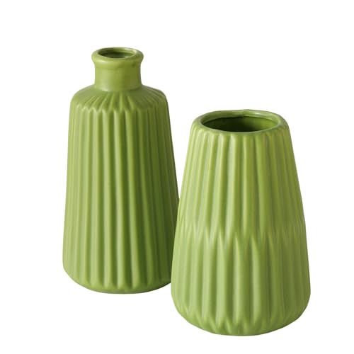 Seaside No.64 - Handgearbeitete Steingut Blumenvasen im 2er-Set - Wasserdicht in unterschiedlichen Formen und Farben - Moderne Tischdekoration für Esszimmer, Wohnstube, Hochzeiten (grün, matt) von Seaside No.64
