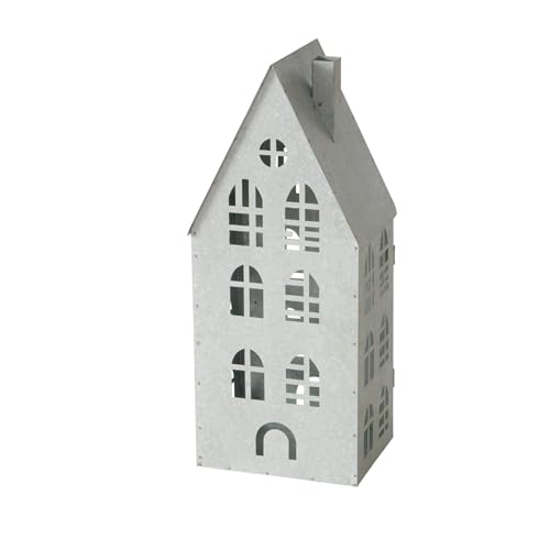 Seaside No.64 - Laterne aus Metall - Lichthaus/Windlicht - perfekt um Stumpenkerzen, Teelichter und LED- Lichter in Szene zu setzen - Wohnaccessoire für Herbst/Winter/Neutral (Haus Grau groß) von Seaside No.64