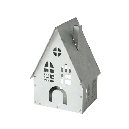 Seaside No.64 - Laterne aus Metall - Lichthaus/Windlicht - perfekt um Stumpenkerzen, Teelichter und LED- Lichter in Szene zu setzen - Wohnaccessoire für Herbst/Winter/Neutral (Haus Grau klein) von Seaside No.64