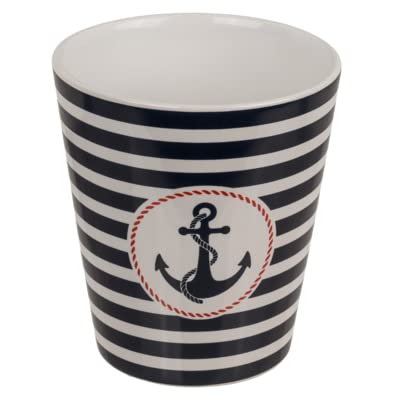 Seaside No.64 - Maritime(r) Tasse / Becher aus Steingut - mit Ankern und Wellen oder gestreift mit Logo - Leuchtturm oder Anker, blau, weiß rot (Becher gestreift, Anker) von Seaside No.64