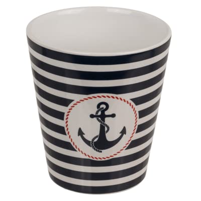 Seaside No.64 - Maritime(r) Tasse/Becher aus Steingut - mit Ankern und Wellen oder gestreift mit Logo - Leuchtturm oder Anker, blau, weiß rot (Becher gestreift, Anker) von Seaside No.64