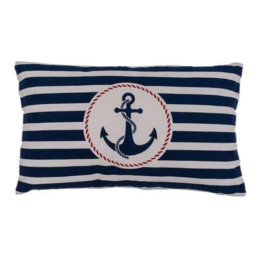 Seaside No.64 - Maritimes Kissen mit Anker für Couch, Bett, Boot, Terrasse - blau und weiß/Creme gestreift - in der Größe 30cm x 50cm - mit Reißverschluss - waschbar bei 30° von Seaside No.64