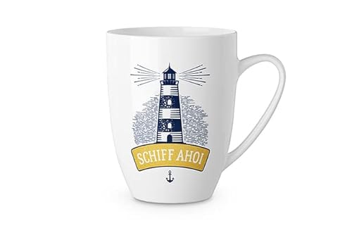 Seaside No.64 - Maritime Tasse / Schale aus Porzellan mit Aufschrift "Schiff Ahoi", Anker und Leuchtturm - Henkeltasse, Kaffeetasse, Müslischale, Frühstück, Tee (1 Becher) von Seaside No.64