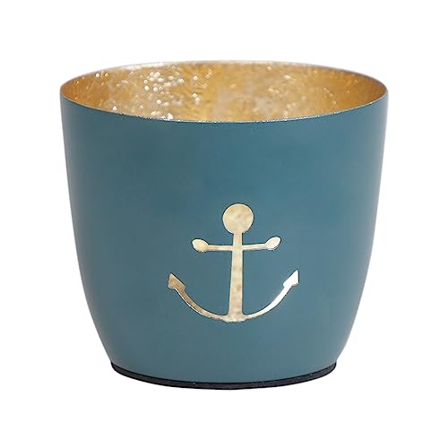 Seaside No.64 - Maritime Windlichter Baltic aus Metall mit ausgestanzten Motiven - Verschiedene Farbkombinationen für Teelichter & Stumpenkerzen in Haus und Garten (Anker - DKL.blau, Gold) von Seaside No.64