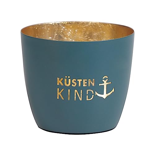 Seaside No.64 - Maritime Windlichter Baltic aus Metall mit ausgestanzten Motiven - Verschiedene Farbkombinationen für Teelichter & Stumpenkerzen in Haus und Garten (Küstenkind - DKL.blau, Gold) von Seaside No.64