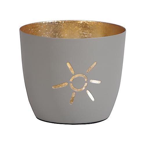 Seaside No.64 - Maritime Windlichter Baltic aus Metall mit ausgestanzten Motiven - Verschiedene Farbkombinationen für Teelichter & Stumpenkerzen in Haus und Garten (Sonne - grau, Gold) von Seaside No.64