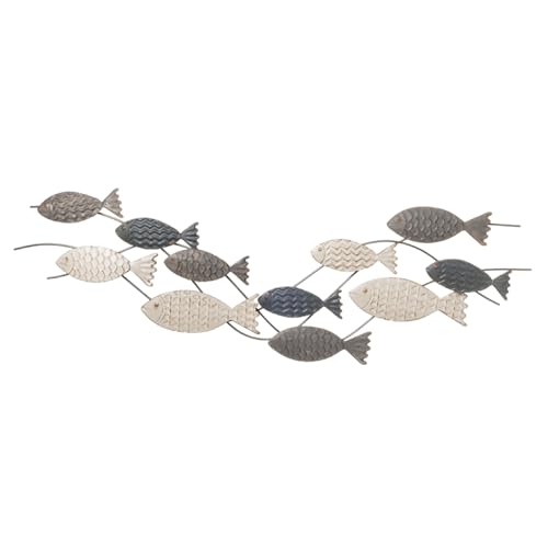 Seaside No.64 - Maritimes Wandobjekt in Form eines Fischschwarm mit 11 Fischen in blau/weiß/grau Metall - 3D Design -Zeitlose Wohndekoration zum Aufhängen in allen Räumen (Fischschwarm geschwungen) von Seaside No.64