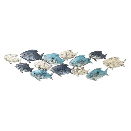 Seaside No.64 - Maritimes Wandobjekt in Form eines Fischschwarm mit 13 Fischen in creme-weiß und blau aus Metall - Zeitlose Wohndekoration zum Aufhängen in allen Räumen (Fischschwarm blau groß) von Seaside No.64