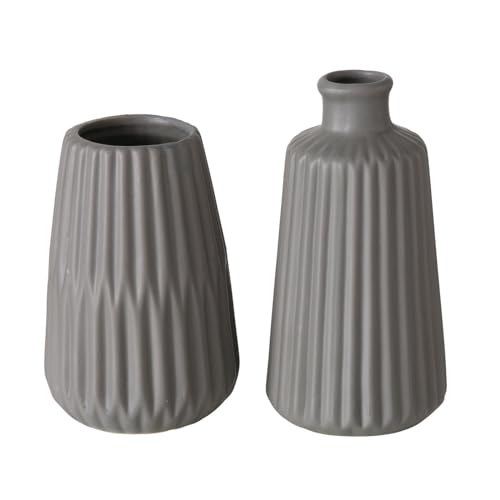Seaside No.64 - Vase aus Steingut geriffelt Mattes Design grau - 2er Set - Dekoration im Scandi Style für Gräser und Blümchen - Tischdeko Hochzeit skandinavisch Wohnaccessoire Seaside No.64 - Vase aus Steingut geriffelt Mattes Design grau - 2er Set - Dekoration im Scandi Style für Gräser und Blümchen - Tischdeko Hochzeit skandinavisch Wohnaccessoire von Seaside No.64