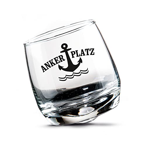 Seaside No.64 - Wackelglas/Whiskeyglas/Schwenkglas/Rumglas - 2er Set Geschenkbox - Party Sturmglas für den gemütlich Abend mit maritimen Aufdruck - Spülmaschinenfest (Ankerplatz) von Seaside No.64