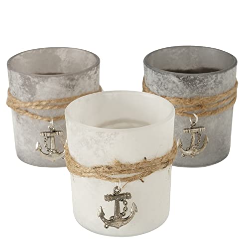 Seaside No.64 - Windlicht Kerzenglas 3er-Set - grau matt gepudert Glas - maritimes Design mit Anker - Geschenk Kerzenhalter - Teelicht Tischdekoration Seaside No.64 - Windlicht Kerzenglas 3er-Set - grau matt gepudert Glas - maritimes Design mit Anker - Geschenk Kerzenhalter - Teelicht Tischdekoration von Seaside No.64