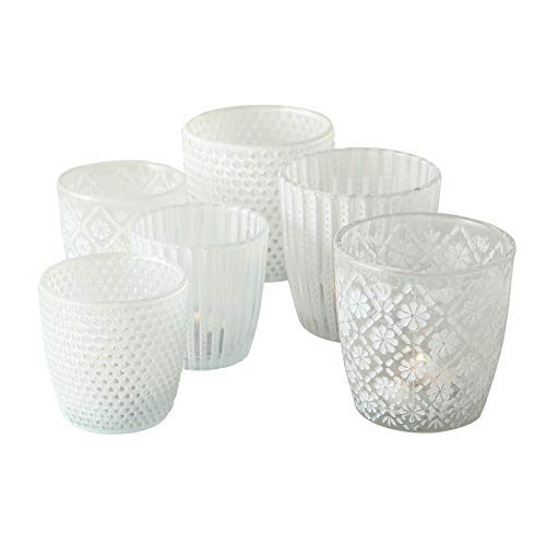 Seaside No.64 - Windlicht-Set 6 teilig aus Glas 7-9cm - Teelichthalter für Romantisches Ambiente - Kerzenständer mit 3 Designs in je 2 Größen - Retro Kristall Ornamente - (weiß, Set) von Seaside No.64