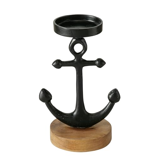 Seaside No.64 - maritimer Kerzenhalter aus Aluminium - Kerzenständer mit Anker auf Mangoholz-Sockel - Teelichthalter in mattem Schwarz, handgearbeitet für Stumpenkerzen oder Teelichter Seaside No.64 - maritimer Kerzenhalter aus Aluminium - Kerzenständer mit Anker auf Mangoholz-Sockel - Teelichthalter in mattem Schwarz, handgearbeitet für Stumpenkerzen oder Teelichter von Seaside No.64