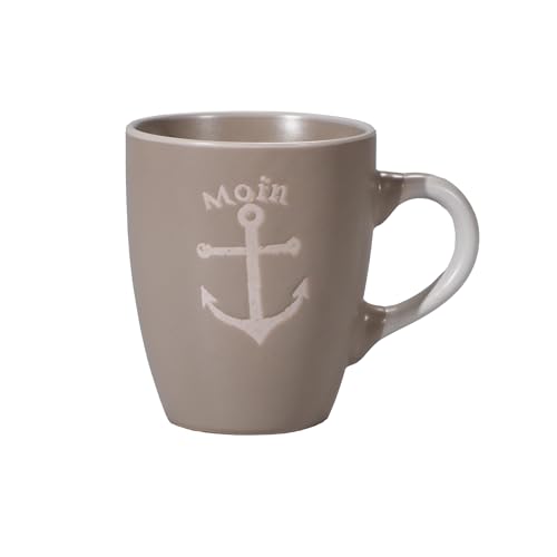 Seaside No.64 - maritimes Steingut-Geschirr - Mix & Match Serie zum Kombinieren - nautische Motive, warme Farben - Küchenzubehör aus Keramik, Geschenkartikel (Tasse 350ml, Anker beige) von Seaside No.64