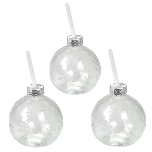 Seaside No.64 - weihnachtlich geformte Trinkgläser mit Trinkhalm für Dekoration und Lieblingsgetränk - Trinkgefäße mit Strohhalm als Eyecatcher auf deiner Tafel (3er-Set, Kugel Schneeflocke) von Seaside No.64