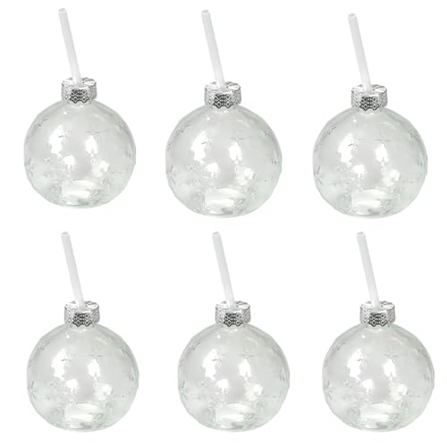 Seaside No.64 - weihnachtlich geformte Trinkgläser mit Trinkhalm für Dekoration und Lieblingsgetränk - Trinkgefäße mit Strohhalm als Eyecatcher auf deiner Tafel (6er-Set, Kugel Schneeflocke) von Seaside No.64