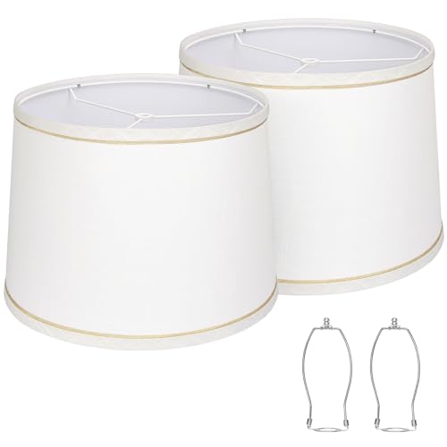 Lampenschirme Set mit 2 Stück für Tischlampen, Stehlampen, Stoff, weiße Lampenschirme, Seaside Village Drum Lampenschirme (Spider Fitter), doppelte mittelgroße Lampenschirme von Seaside village
