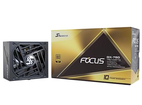 Seasonic Focus GX-750 ATX 3.0, Netzteil, ATX12V 3.0, 80 Plus Gold, 750 Watt, Modular, PCIe 5.0 - 12VHPWR-Anschluss, Schwarz von Seasonic
