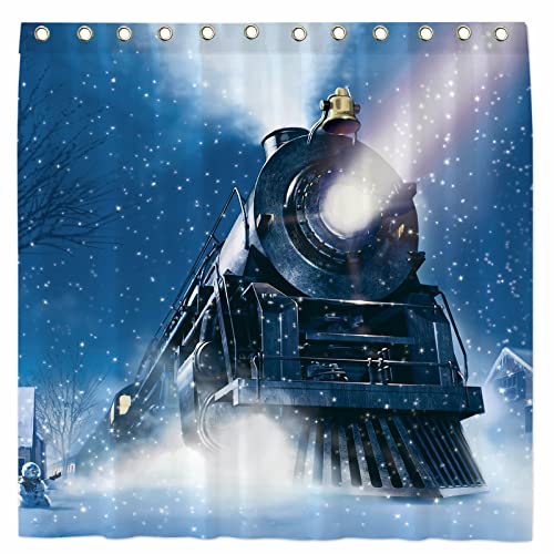 Seasonwood Duschvorhang-Set mit 12 Haken, Motiv: Wonderland Eisenbahn, Polar Express, Retro-Badezimmer-Badewannen, wasserdicht mit waschbarem strapazierfähigem Polyestergewebe, 183 x 183 cm Seasonwood Duschvorhang-Set mit 12 Haken, Motiv: Wonderland Eisenbahn, Polar Express, Retro-Badezimmer-Badewannen, wasserdicht mit waschbarem strapazierfähigem Polyestergewebe, 183 x 183 cm von Seasonwood