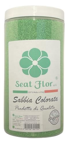 Seat Flor srl® Sabbia colorata, sabbia per decorazioni, sabbia per wedding, sabbia mis. 0.3/0.7 mm. in barattolo da 750 gr. (25 colori disponibili) (Grün) von Seat Flor