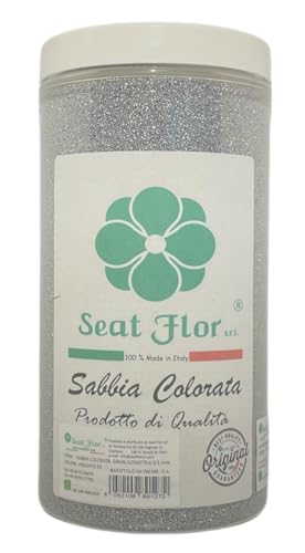 Seat Flor srl® Sabbia colorata, sabbia per decorazioni, sabbia per wedding, sabbia mis. 0.3/0.7 mm. in barattolo da 750 gr. (25 colori disponibili) (Silber) von Seat Flor