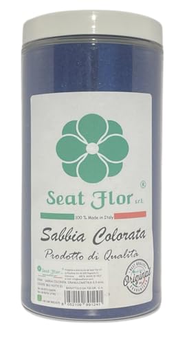 Seat Flor srl® Sabbia colorata, sabbia per decorazioni, sabbia per wedding, sabbia mis. 0.3/0.7 mm. in barattolo da 750 gr. (25 colori disponibili) (Nachtblau) von Seat Flor