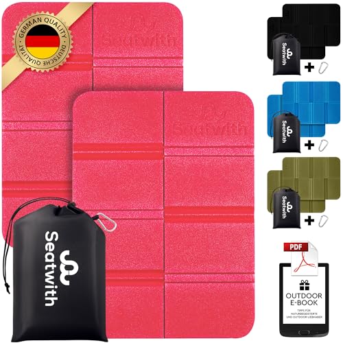 2er Set Outdoor Sitzmatte/Faltbares Iso-Thermo-Sitzkissen mit Tragetasche und Karabinerhacken für ideale Befestigung am Rucksack maximaler Schutz vor Kälte Nässe & Schmutz + Outdoor E-Book von Seatwith