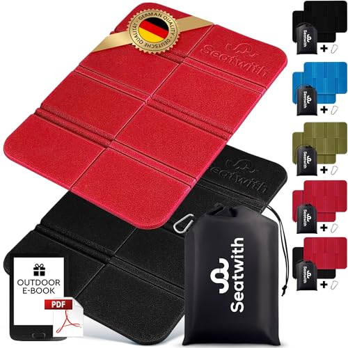 2er Set Outdoor Sitzmatte/Faltbares Iso-Thermo-Sitzkissen mit Tragetasche und Karabinerhacken für ideale Befestigung am Rucksack maximaler Schutz vor Kälte Nässe & Schmutz + Outdoor E-Book von Seatwith