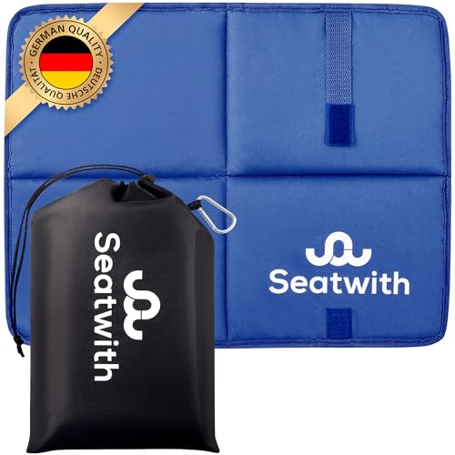 Seatwith® Gedächtnisschaum - Wärme und extremen Komfort mit Wetterfest (45x35cm) - Thermo Faltbar für Camping, Stadion und Wandern (Blau) von Seatwith