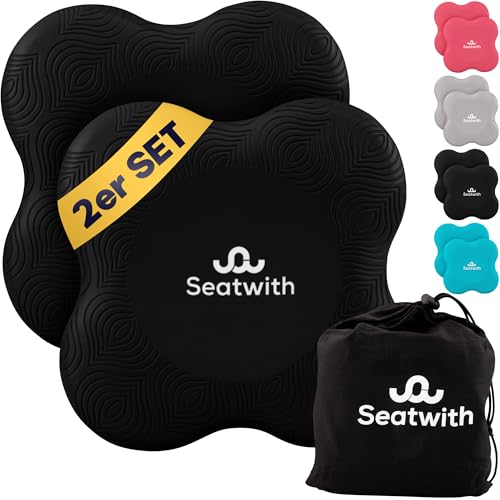 Yoga-Knie-Pad 2er Pack Kniekissen mit Transportbeutel+Trainingsanleitung PDF Maximale Entlastung und Unterstützung der Knie Handgelenke und Ellbogen Knieschoner 20 x 20 cm Fitness Pilates SCHWARZ von Seatwith