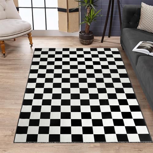 Seavish Karierter Teppich, 1,2 x 1,8 m, schwarz-weißer Teppich, marokkanischer Schachbrett-Teppich, für den Außenbereich, faltbar, waschbar, Bodenabdeckung, Innenteppich für Wohnzimmer, Schlafzimmer, von Seavish