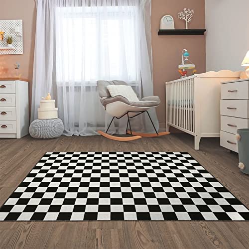 Seavish Karierter Teppich, 1.2x1.8 m, marokkanisches Schachbrett-Teppich, schwarz und weiß, Läufer, Teppich, gewebt, für Innen- und Außenbereich, wendbar, für Schlafzimmer, Esszimmer, Zuhause, Büro von Seavish