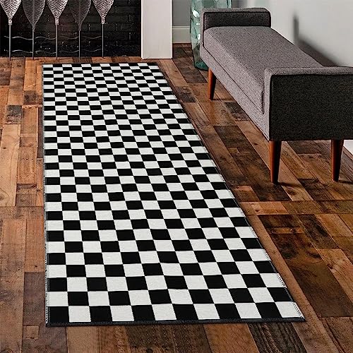 Seavish Karierter Teppich, Flurläufer, waschbarer Indoor- und Outdoor-Läufer, Schachbrett-Design, wendbarer Teppich für Schlafzimmer, Bad, Waschküche, Küche, Schwarz-Weiß, 60 x 180 cm Seavish Karierter Teppich, Flurläufer, waschbarer Indoor- und Outdoor-Läufer, Schachbrett-Design, wendbarer Teppich für Schlafzimmer, Bad, Waschküche, Küche, Schwarz-Weiß, 60 x 180 cm von Seavish