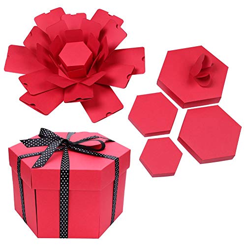 Seawang Überraschungsbox, Explosions-Foto-Box, mehrschichtige Album-Box, kreative Hex-Geschenk-Box, für Valentinstag, Jahrestag, Weihnachten, Geburtstag, Abschlussfeier, Verlobungsparty (Typ 04) von Seawang