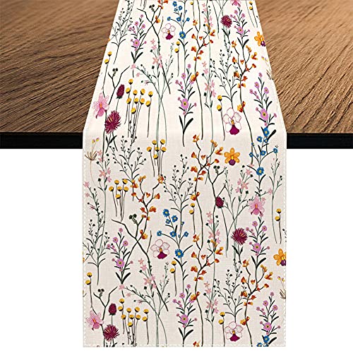 Aquarell Wildblumen Tischläufer, saisonaler Sommer bunte Blumen Urlaub Küche Esstisch Dekoration für Zuhause Party Decor 33 x 178 cm von Secarond