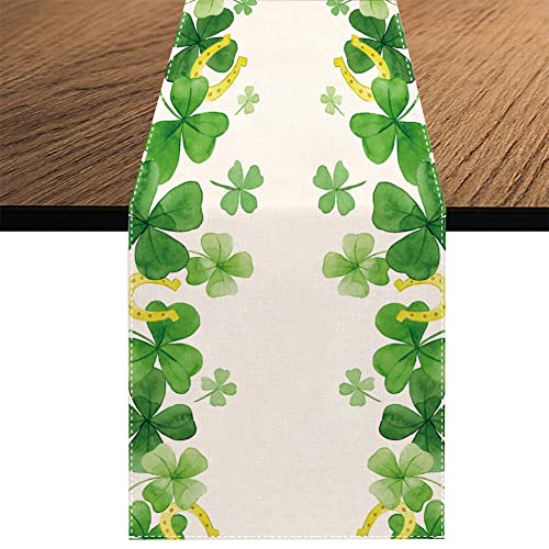 St. Patrick's Day Kleeblatt-Tischläufer, saisonaler Frühling, Urlaub, Küche, Esstisch, Dekoration für Zuhause, Party, 33 x 178 cm von Secarond