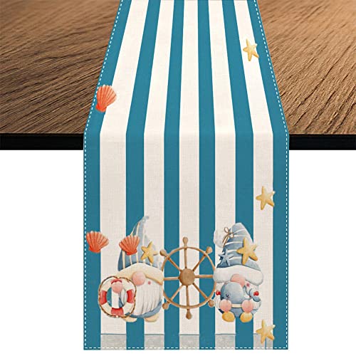 Tischläufer mit nautischen Zwergen, saisonale Sommer-blaue Streifen, Tischdekoration für Küche, Esstisch, Dekoration, 33 x 178 cm von Secarond