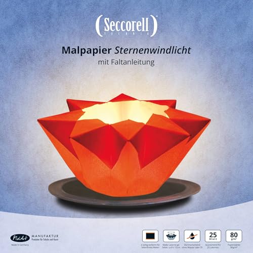 Seccorell - Sternenwindlicht-Malblock - 25 Blatt, 2-seitig verleimt für faltenfreies Wischmalen. Faltfertig zugeschnitten. Faltanleitung auf der Rückseite. Auch als Sommerlaterne gut geeignet Seccorell - Sternenwindlicht-Malblock - 25 Blatt, 2-seitig verleimt für faltenfreies Wischmalen. Faltfertig zugeschnitten. Faltanleitung auf der Rückseite. Auch als Sommerlaterne gut geeignet von Seccorell