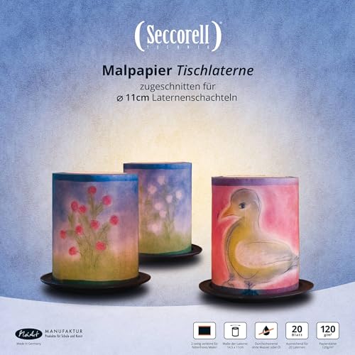 Seccorell - Tischlaternen-Malblock - mit festem Papier (120 g/qm), 20 Blatt, 2-seitig verleimt für faltenfreies Wischmalen. Auch als Sommerlaterne bzw. Windlicht sehr gut geeignet von Seccorell