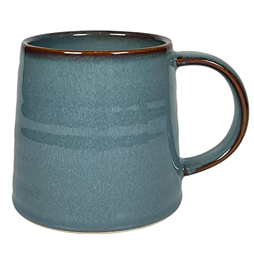 Seceles Große Keramik-Kaffeetasse, handgefertigt, große Teetasse für Büro und Zuhause, mikrowellen- und spülmaschinenfest, großer Griff, einfach zu halten, stilvolle Texturglasur (Nebelblau) von Seceles
