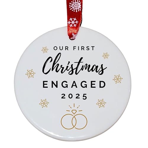 Second Ave First Christmas Engaged White Ceramic Hanging Circle Christmas Xmas Tree Decoration Bauble Christbaumkugeln von Second Ave Gift Company