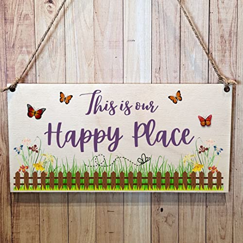 Second Ave Holzschild zum Aufhängen, rechteckig, Aufschrift "This Is Our Happy Place" von Second Ave Gift Company